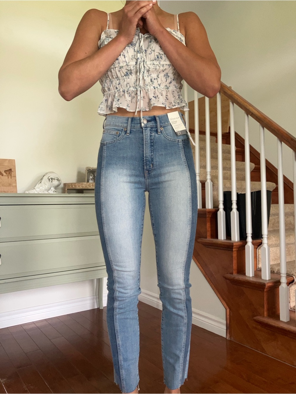 GAP Two-Tone Light Blue Ankle Jeans